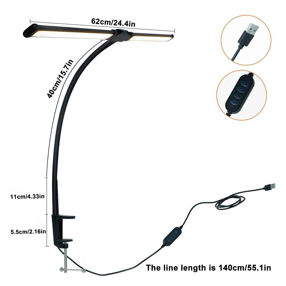 Double Head Eye-care LED Clip Desk Lamp