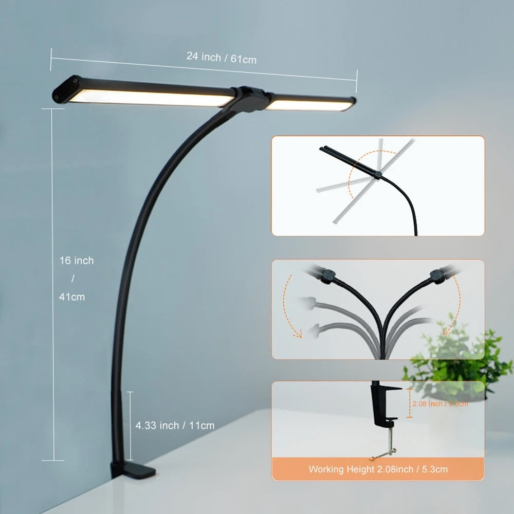 Double Head Eye-care LED Clip Desk Lamp