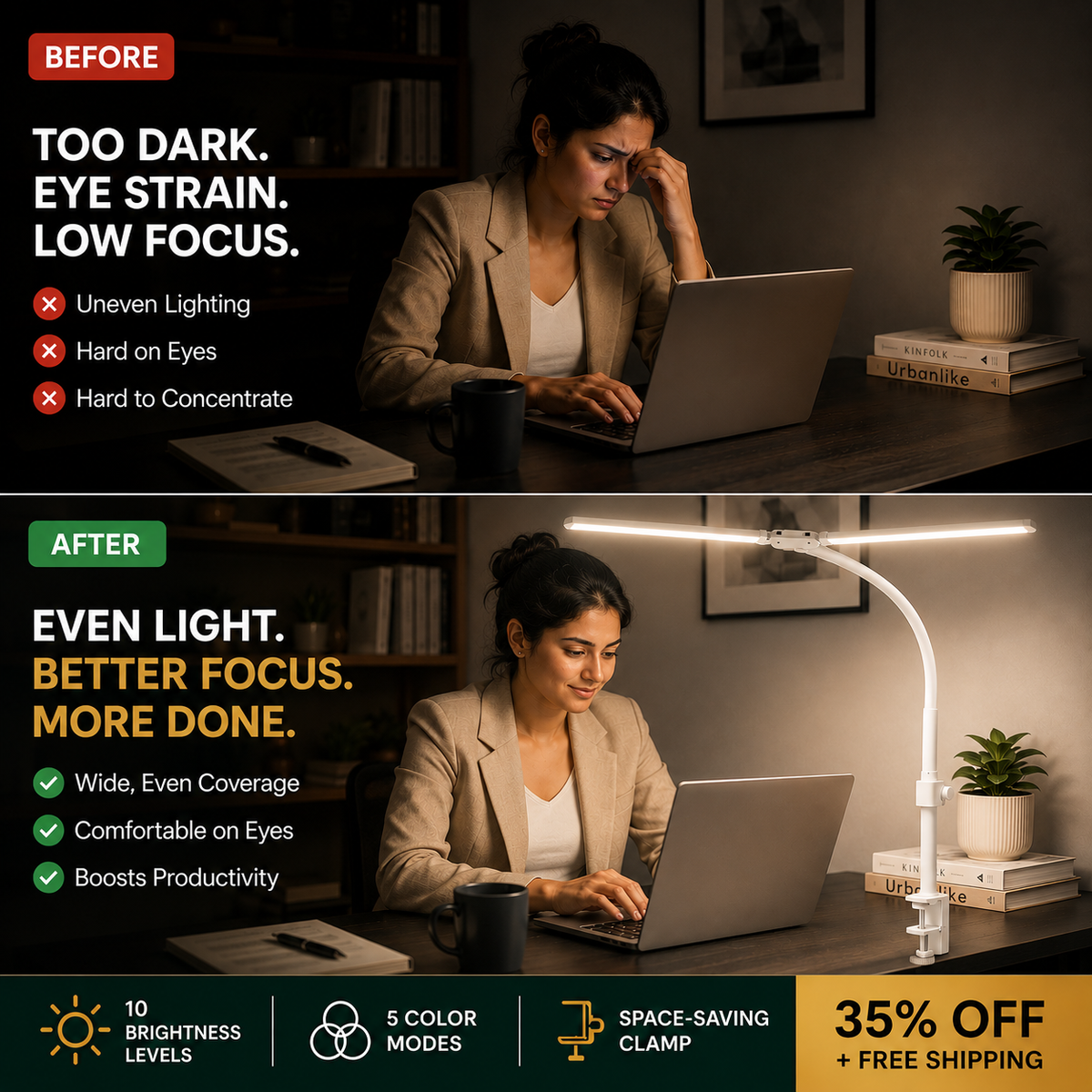 Double Head Eye-care LED Clip Desk Lamp