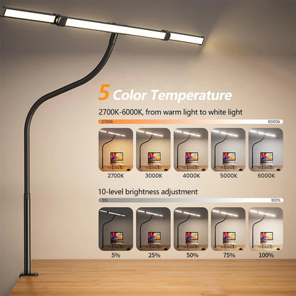 Three Heads Extended Eye-care LED Clip Desk Lamp