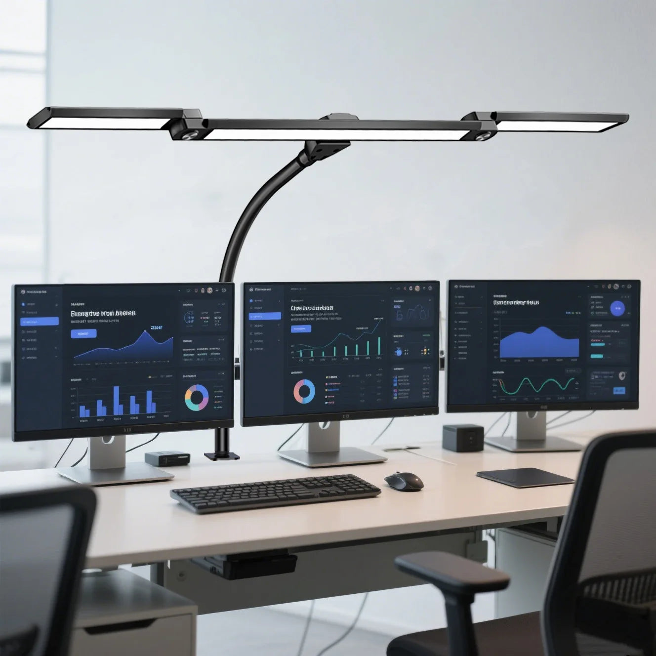 Three Heads Extended Eye-care LED Clip Desk Lamp